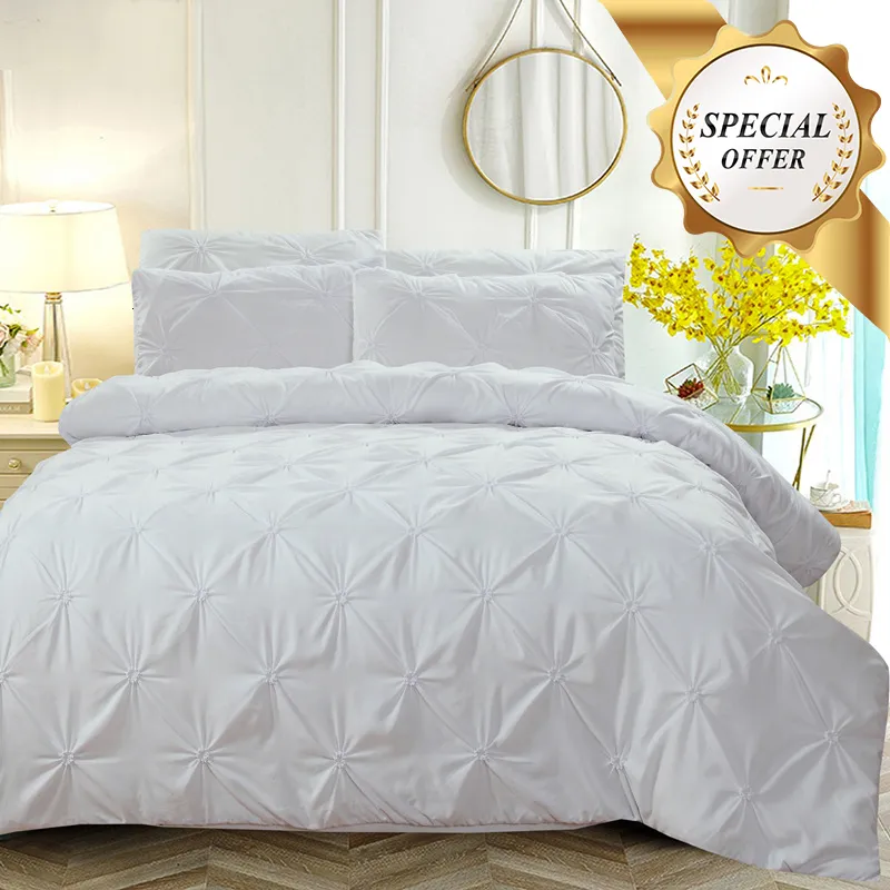 Bedding sets Euro Linens White 3d Duvet Cover Set Luxury Pinch Pleated Nordic 150 Single Quilt With Pillowcases 221117
