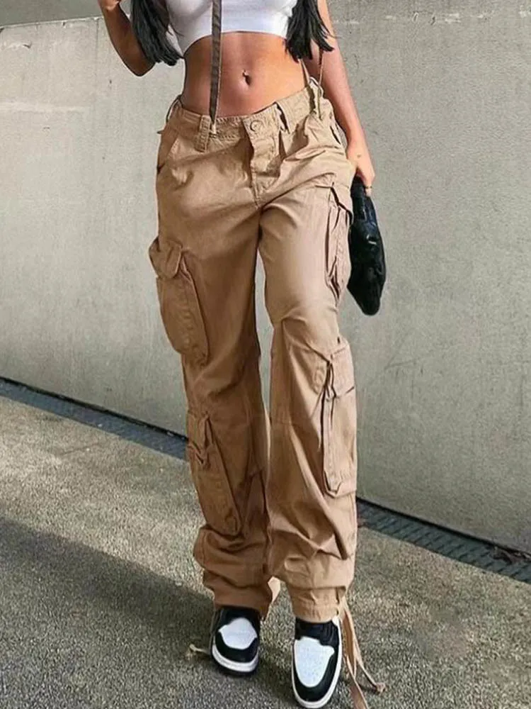 Pantalones de mujer Capris Vintage Cargo Pantalones Baggy Jeans Mujer Moda 90s Streetwear Bolsillos Pierna ancha Cintura alta Recto Y2k Pantalones de mezclilla Monos 221118