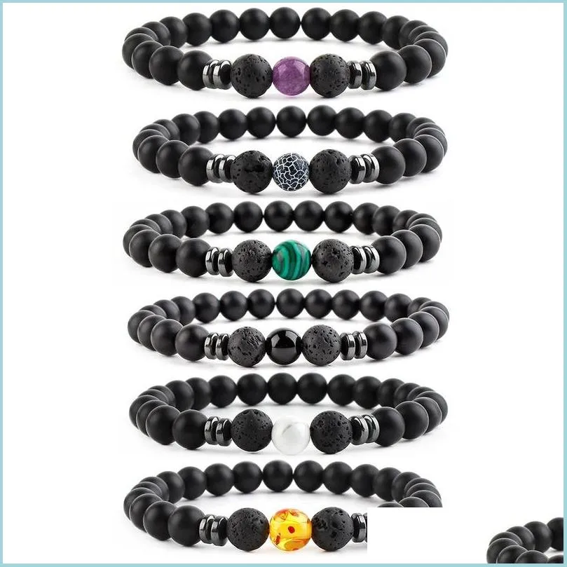 Beaded Lava Rock Oil Per Diffuser Pärlor Strängar Armband Yofa Chakra Armband Bangle Cuff Women Mänsmycken Drop Delivery Dhyu0