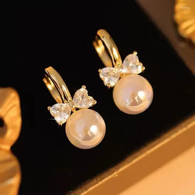 Hoop Ohrringe Elegante Schleife Barock Perlen Für Frauen Mädchen Gold Farbe Ohrring Schmuck Baumeln Earing Pendientes
