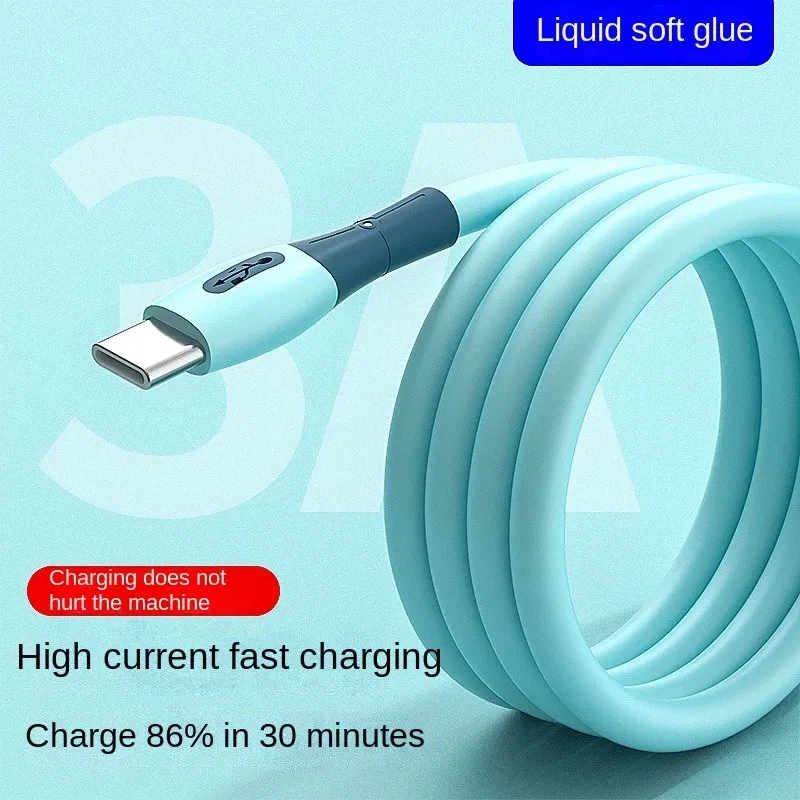 كابل الشاحن السريع السيليكون السائل USB لـ Huawei Samsung Micro Type C Charger Cable الهاتف المحمول سلك شاحن سريع