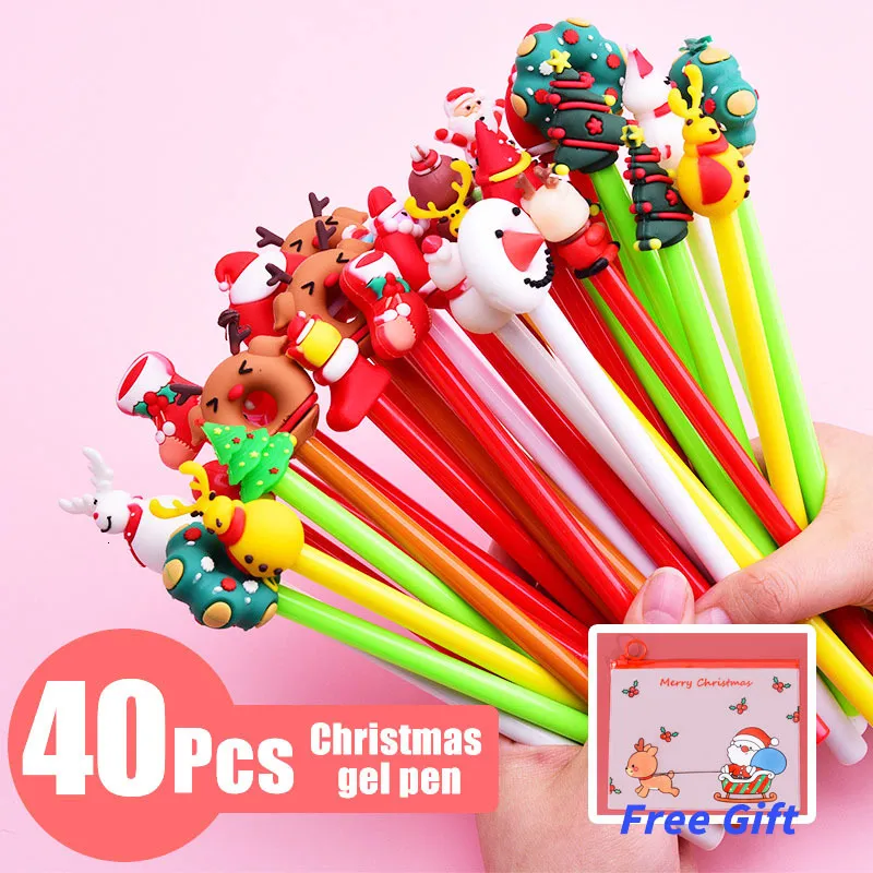Gel Pens 40Pcs/Lot Cute Kawaii Christmas Pen 0.5mm Black Ink Tree Elf Santa Gift Box Socks School Office Stationary 221118
