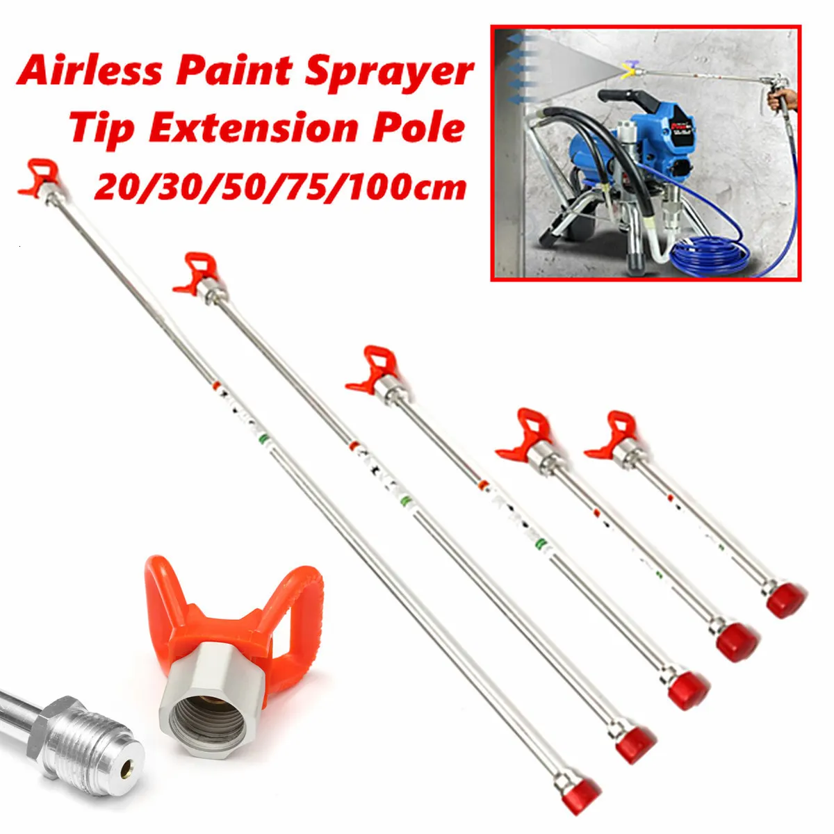 Spray Guns 20/30/50/75/100cm er Extension Rod Airless Paint Tip Pole for Titans Wagner ing Machine 221118