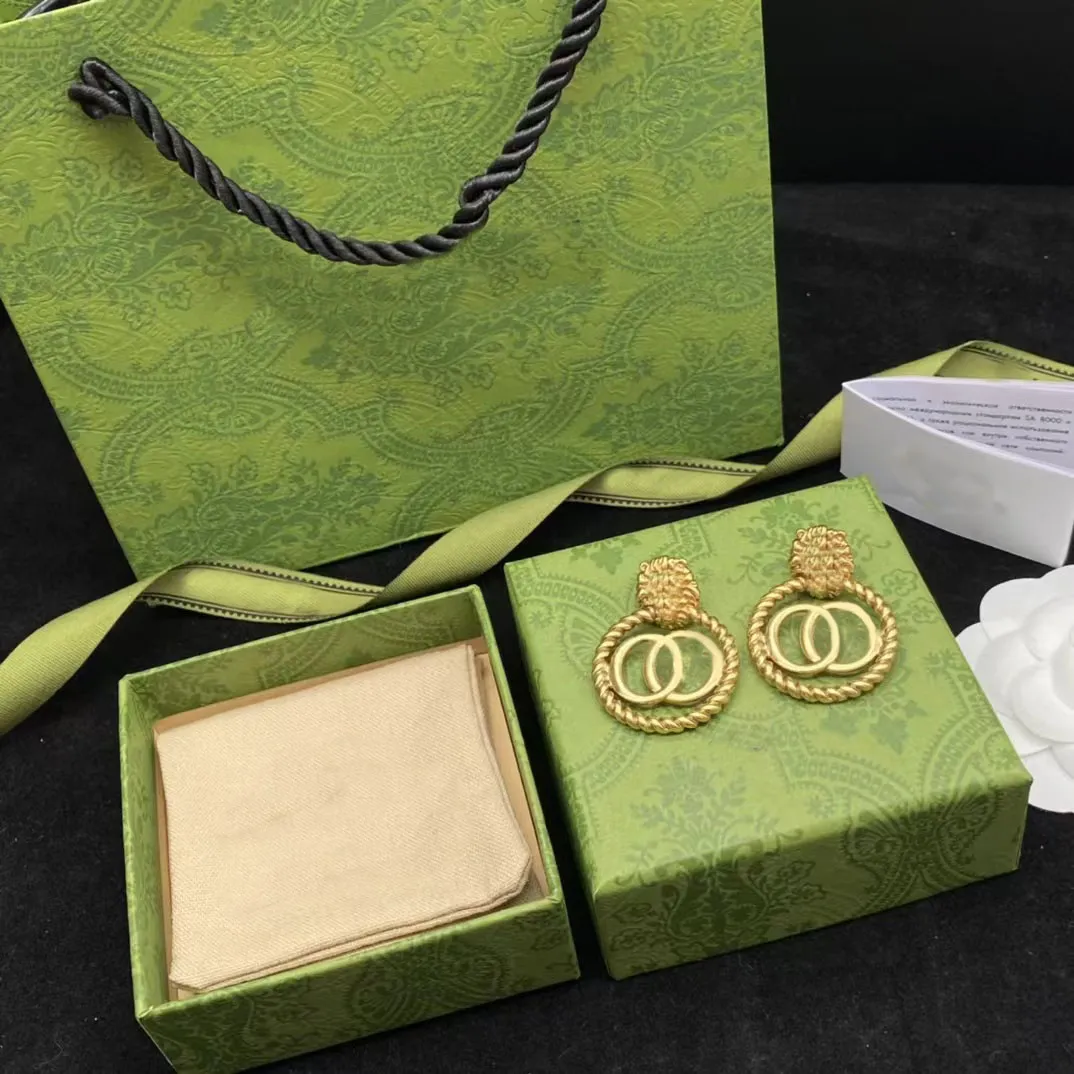 Brincos novos moda luxo marca designer clássico vintage latão cabeça de leão festa de casamento natal dia dos namorados joias boutique com caixa e selos
