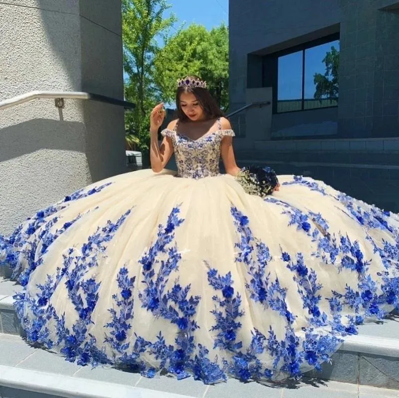 Arabski styl niebieskie sukienki Quinceanera maskarada puszysta suknia balowa sukienka z aplikacjami Słodkie 16 vestidos de 15 anos