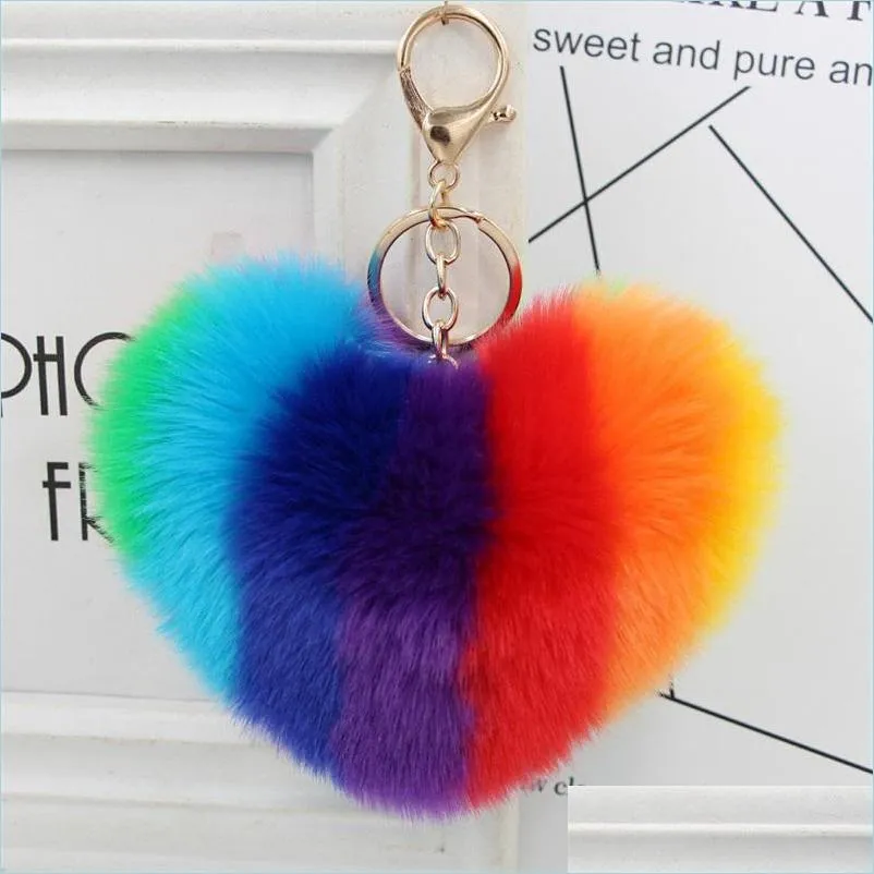 Party Favor Fashion Plush Keychain 10Cm Creative Heart Shaped Hairball Key Ring Bag Pendant Drop Delivery Home Garden Festive Party Dhgdd
