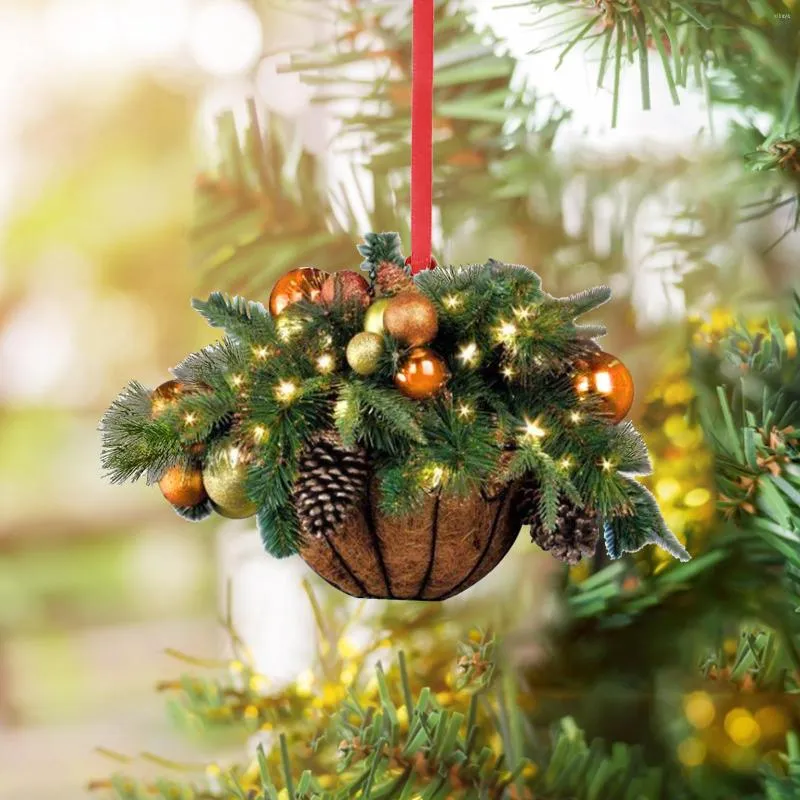 Décorations de noël panier suspendu artificiel pendentif ornements en bois décoration cadeau 2022 année de noël