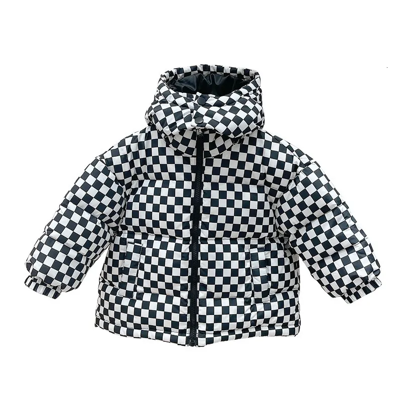 Manteau en duvet mode Style coréen veste pour enfants conception à carreaux à capuche épaissir vêtements d'hiver chauds pour filles et garçons 221118