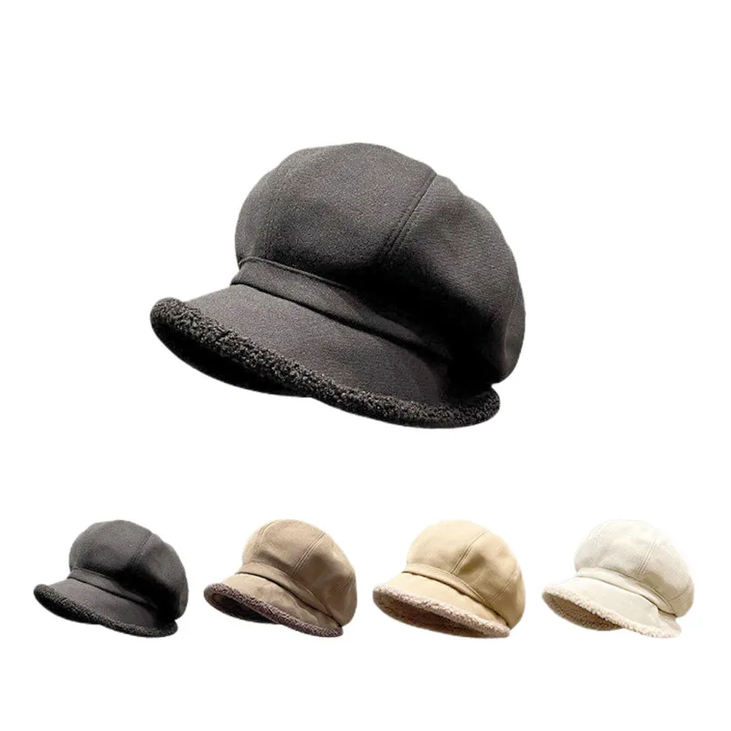 Sombreros para mujer, sombreros de invierno, gorras para mujer, boina para mujer, sombrero de invierno, piel gruesa, color negro sólido, café, Vintage, Newsboy Cap, Chapeau Femme, nuevo