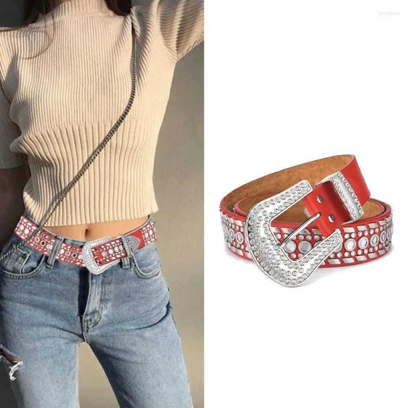 Riemen kunstmatige lederen riem glitter voor vrouwen dagelijkse bezaaid jeansbroek met strass party fashionable jurk buckle