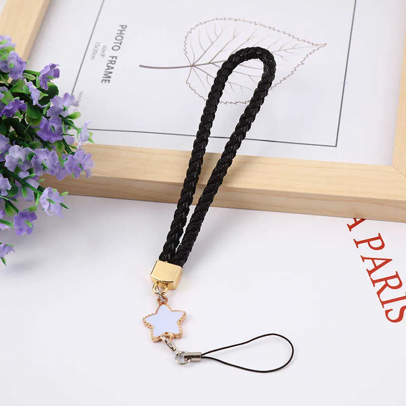 1PC Cell Phone Straps Charms Woven Leather Mobile Lanyard New Star Shape Bracelet Short Keychain Hand Wrist