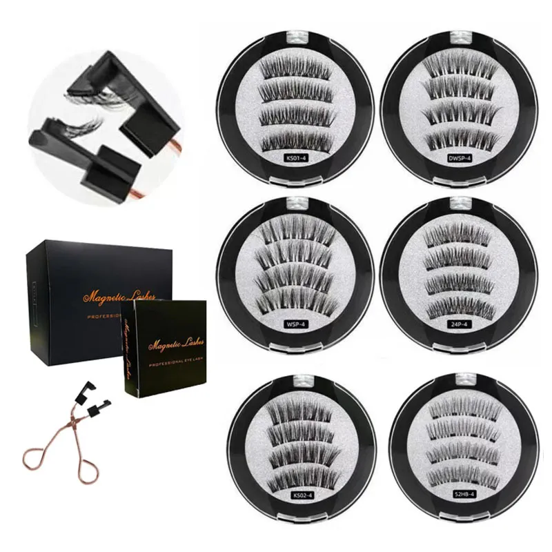 4PCS Magnetyczne rzęsy Ustaw bez kleju 3D wielokrotnego użytku False Eye Lashes Narzędzia przedłużające