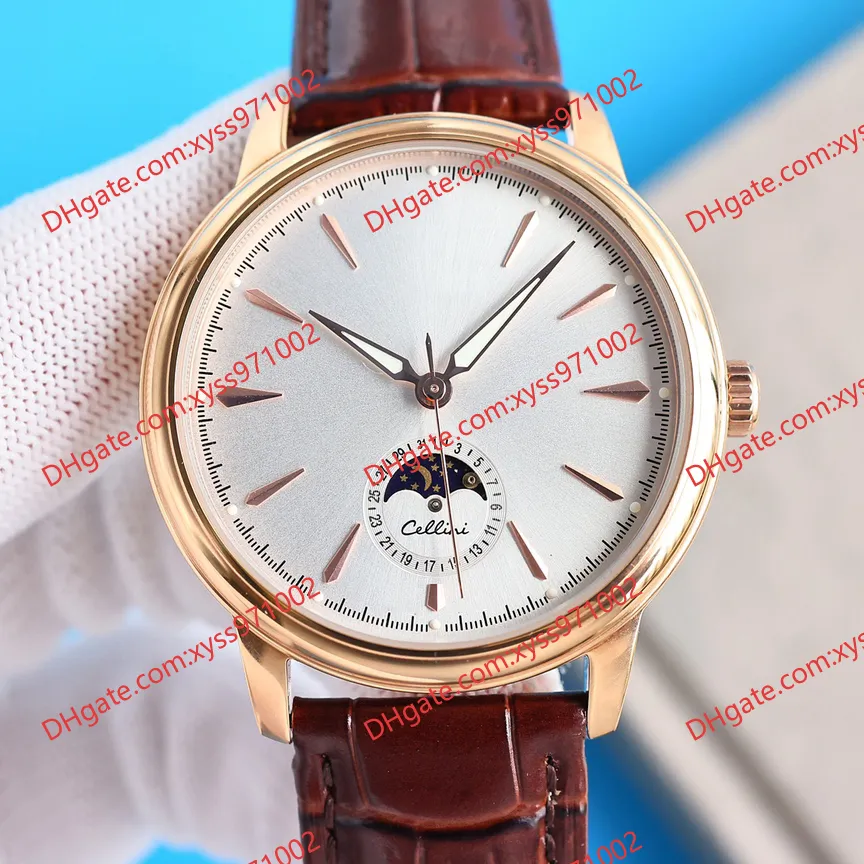 Luxuriöse Herrenuhr mit Mondphasenanzeige, M50505, Roségold, 40 mm, silbernes Zifferblatt, 316L-Lederarmband, ETA2824-2-Uhrwerk, Modeuhren, 116505, Armbanduhr, Saphirglas