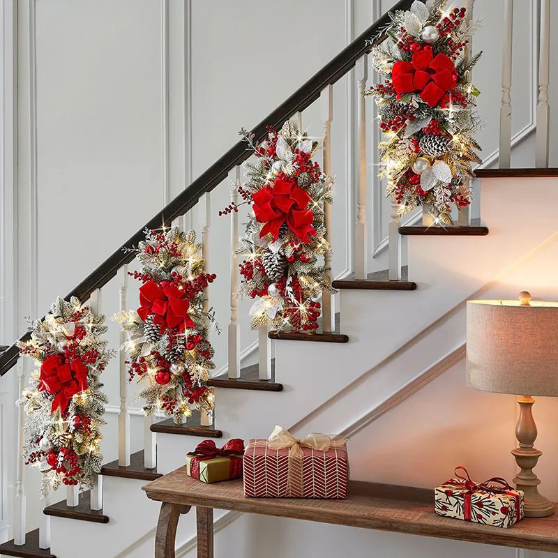 Décorations de Noël guirlande de rotin guirlande avec des lumières pour la maison fenêtre mur porte escalier suspendus ornements Navidad cadeau 221117