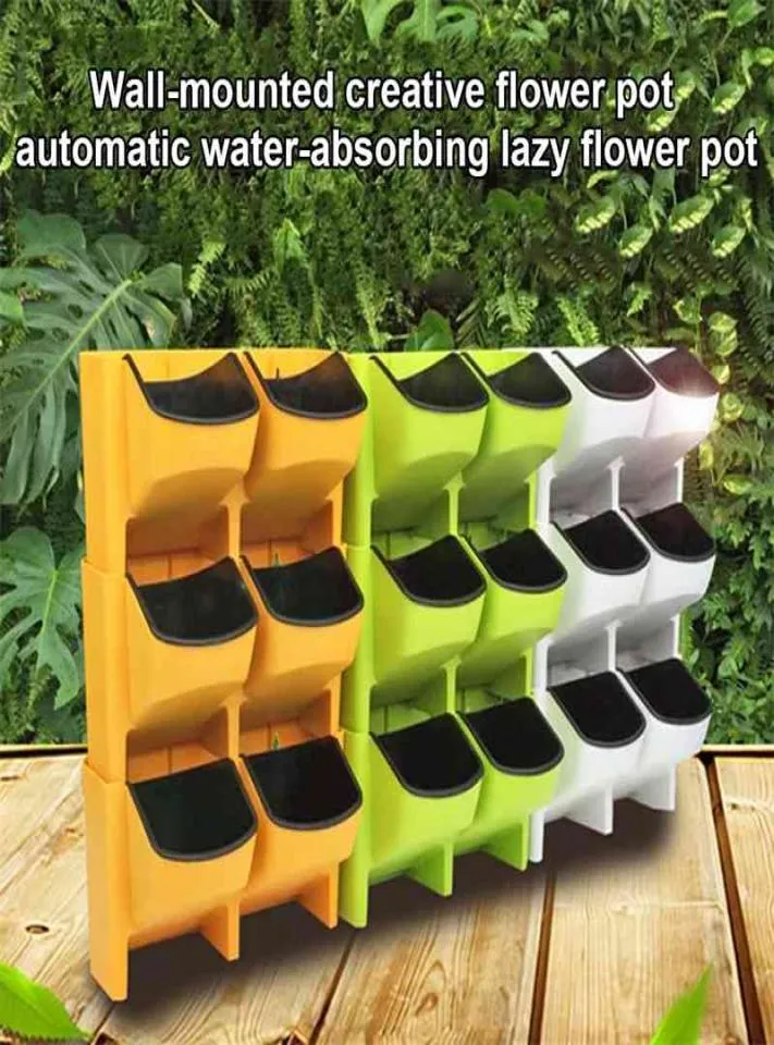 Automatiska vattning av blomkrukor kan staplas vertikala blomkrukor väggträdgård balkong väggmonterade plantering trädgårdsartiklar 21