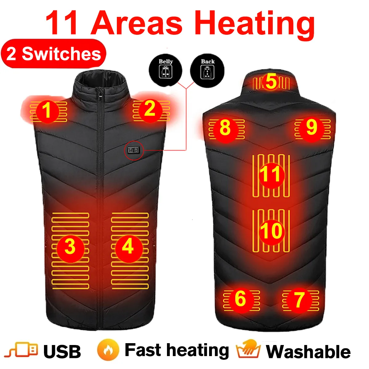 Мужские жилеты 11 областей подогрев мужчины женская куртка зима USB отопление самостоятельно тепловое тепло 221117