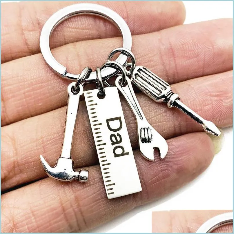 Key Rings Stainless Steel Hand Tool Key Ring Dad Papa Hammer Screwdriver Wrench Keychain Holders Fashion Jewelry Fathers Day Gift Dr Dh7By