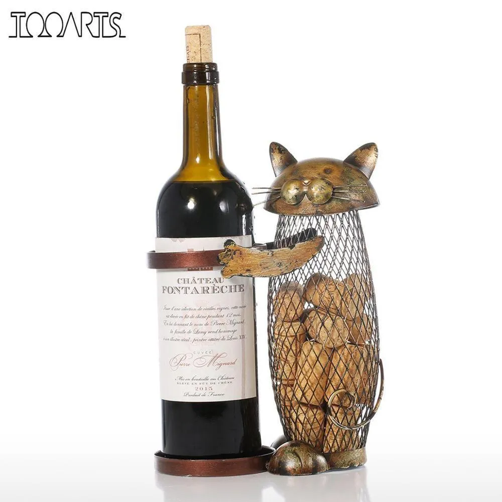 Porte-bouteilles de table Tooarts Cat Rack Cork Container Porte-bouteille Kitchen Bar Metal Craft Cadeau de Noël Artisanat Animal Stand 221118