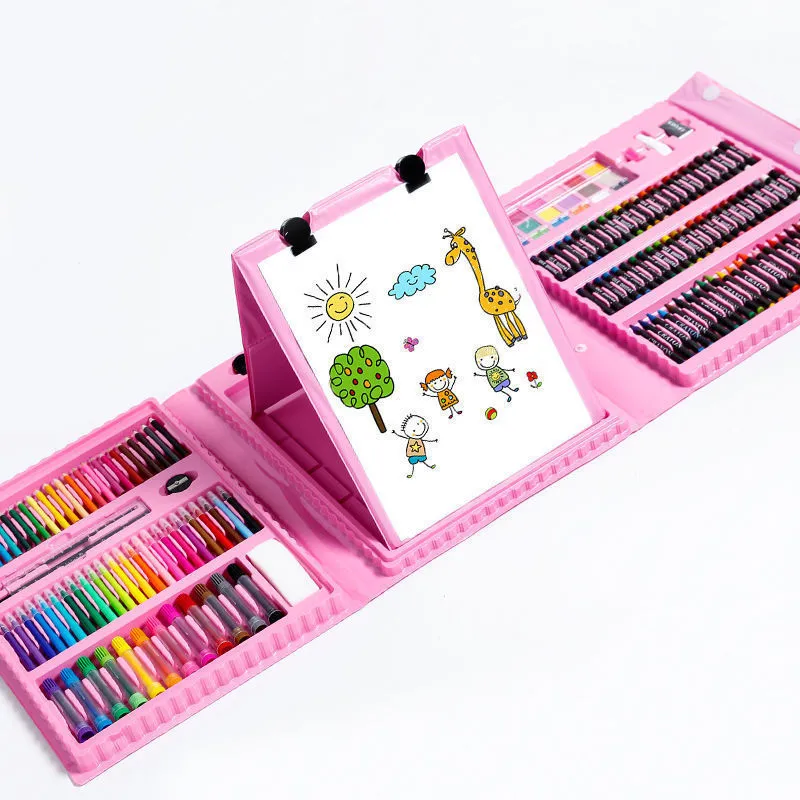 Kids Educational Toys Gifts 208PCS Children Art Painting Set Watercolor Pencil Crayon Water Pen Drawing Board Doodle Supplies