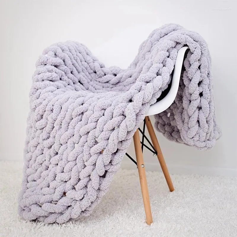 Blankets Hand Chunky Knitted Blanket Handmade Coarse Wool Woven Chenille Thick Sofa Pography Prop