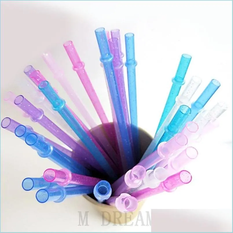 Drinking Straws Disposable Plastic Sts Pure Colors With Sier Powder Drinking St Creative Hardened Party Drop Delivery Home Garden Ki Dhz8T