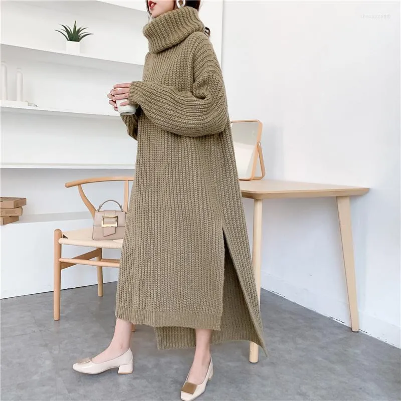 Camisolas femininas Sondr Feminino Autumn Inverno 2022 Khaki Grande suéter de tricô solto Faix