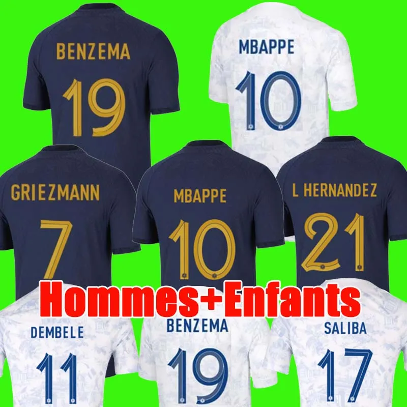 Maillots De football de la Coupe du monde 2022, maillot de football français Benzema, Mbappe Griezmann, Pogba Kante, Kit de pied