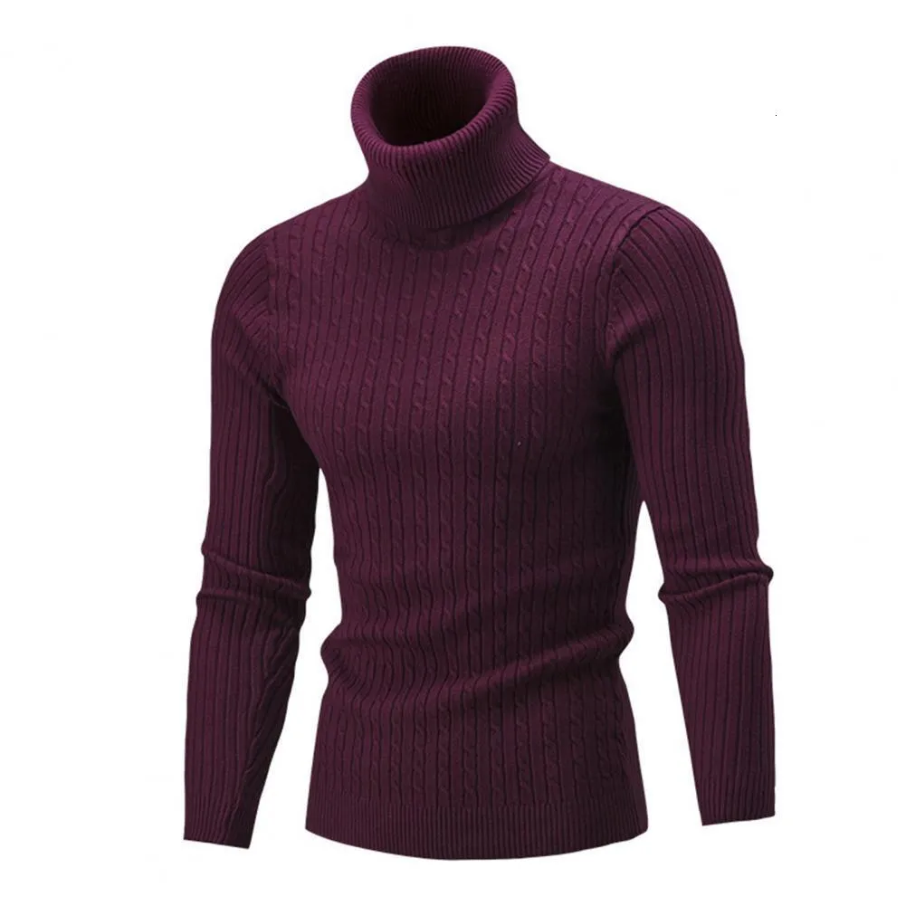 Hommes chandails couleur unie à manches longues tricoté tout assorti col roulé torsion hommes pull pour automne hiver grande taille 221117