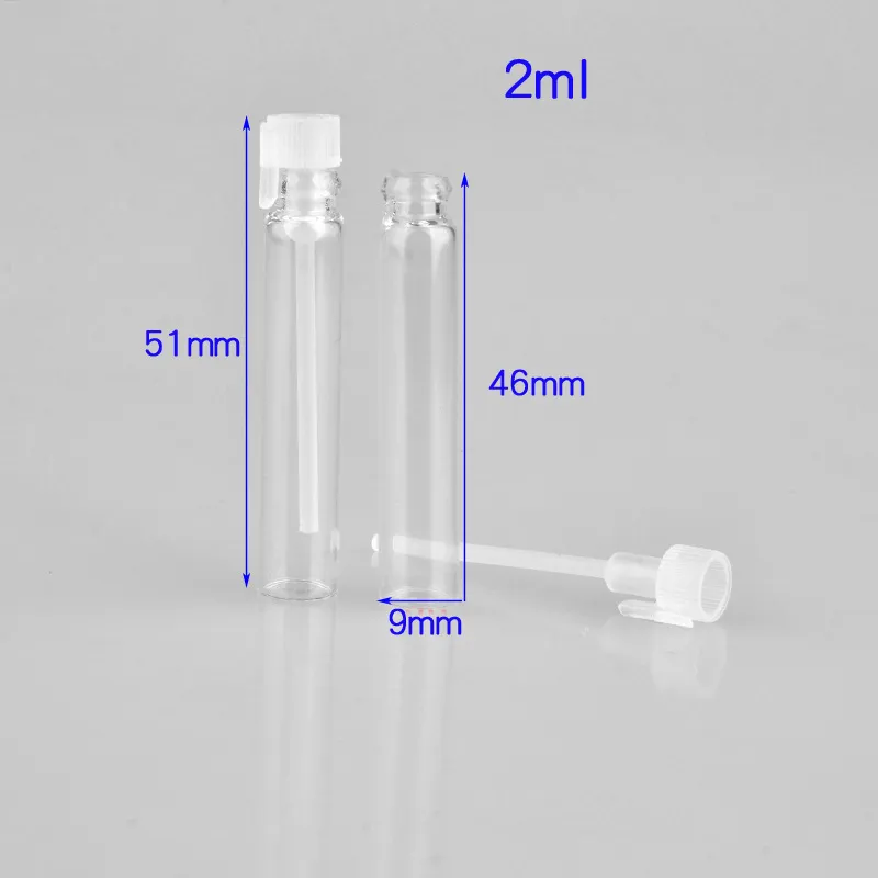 Mini -vidro de vidro vazio Amostra de frasco de 2 ml de perfume e tubo l￭quido com tampo preto transparente