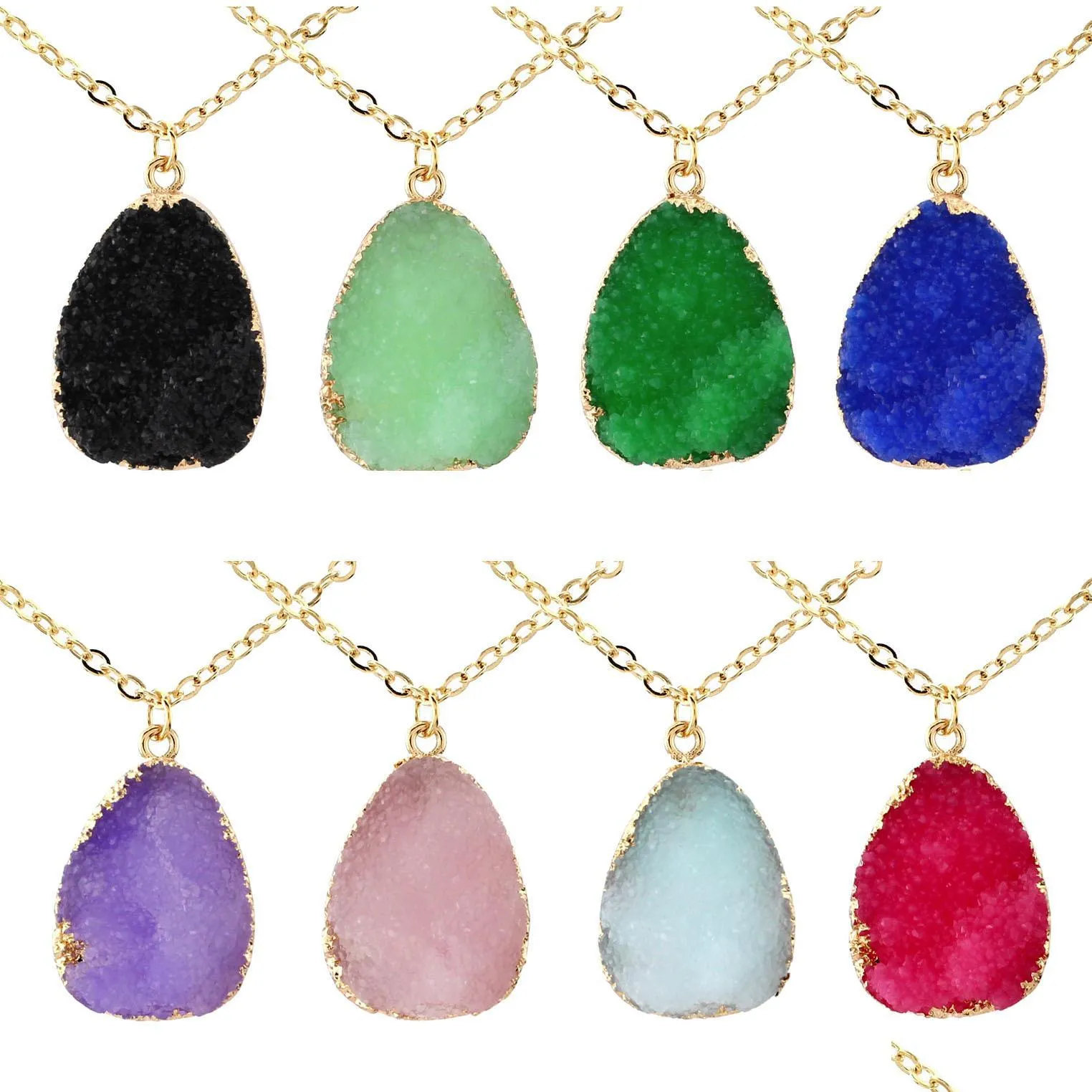 Pendant Necklaces Irregar Resin Stone Druzy Necklaces Gold Plated Link Chain Geometry Stones Pendant Necklace For Elegant Women Girl Dhlmf