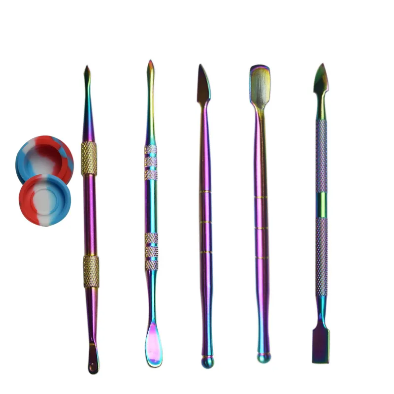 Accessoires pour fumeurs Wax Dabber Tool Dab Kit Set Boîte en aluminium Emballage pour stylo vaporisateur d'herbes sèches Clou en titane avec pot en silicone