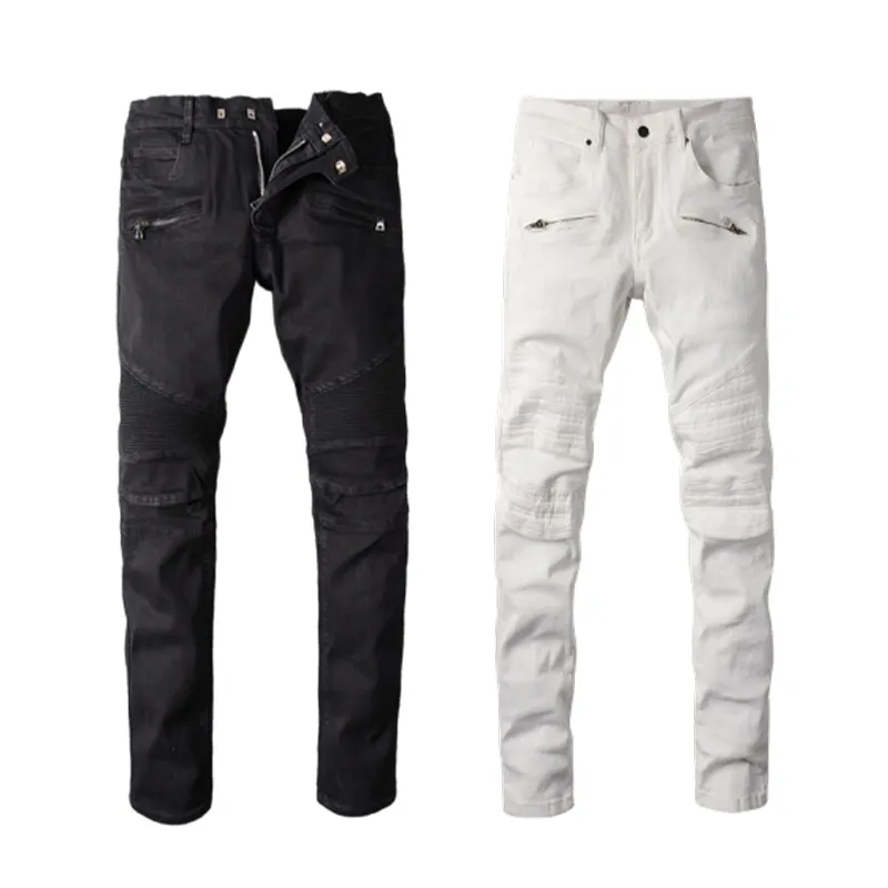 Дизайнерские мужские джинсы Slim Fit Motorcycle Bikers Denim для модных мужчин белые черные брюки мужские джинсы расстроенные рваные байкеры