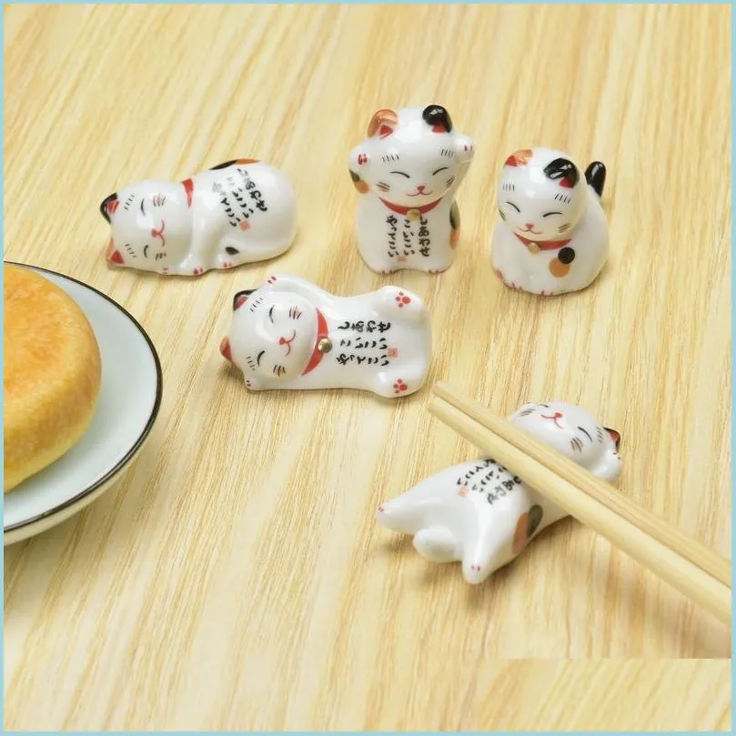 Annan k￶k Storage Organization Lucky Cat Chopstick Rest Japanese Ceramic Holder El Storage Restaurant Desktop Decorative Suppl Dhpyl