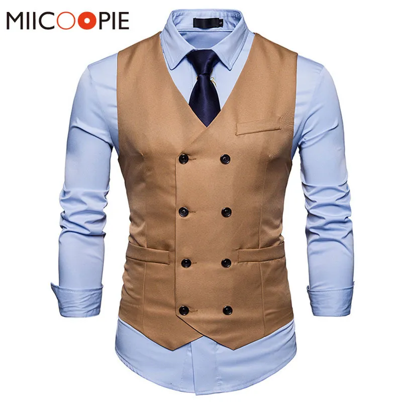 Herrenwesten Markenkleid für Männer Casual Slim Fit Anzugweste Zweireiher Weste Gilet Homme Formale Businessjacke XXL 221118