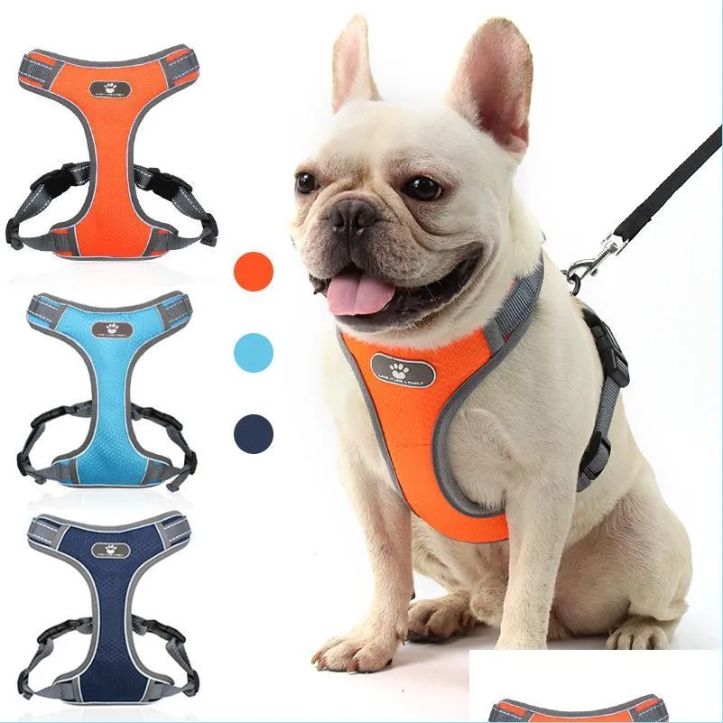 Dog Collars Leashes Pet Dog Harnesses Night Reflective Safety Waistcoat Harness With D Ring Vest Dogs Supplies Drop Delivery Home G Dhocu