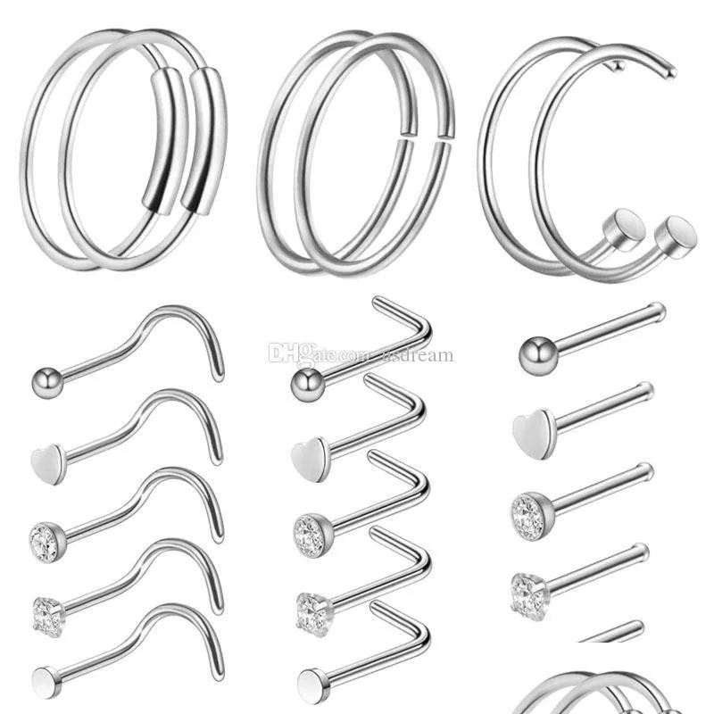 Nasenringe Ohrstecker Diamant Anti Allergie Edelstahl Nasenring Ohrstecker Schrauben Rose Kugel Piercing Ringe Damen Schmuck Dandy Geschenk Tropfen Dh2Ro