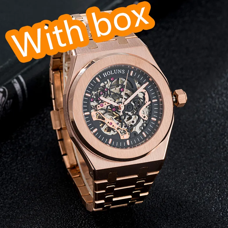U1NEW Men watch automatic mechanical hollow watches classic style 42mm full stainless steel 5 ATM waterproof sapphire super luminous