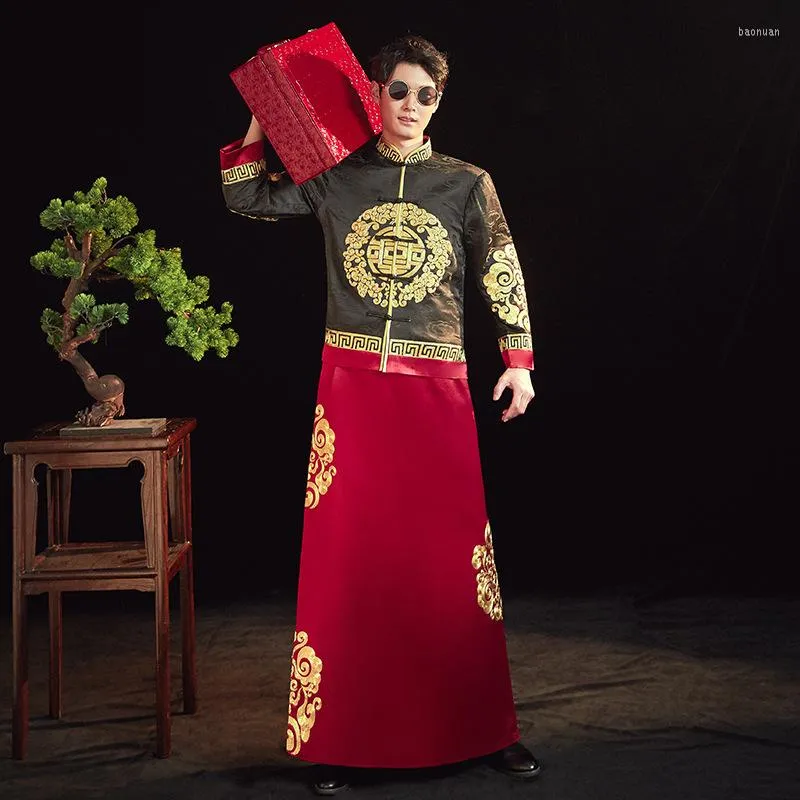 Ethnic Clothing Bridegroom Retro Cheongsam Exquisite Embroidery Toast Oversize S-2XL Men Wedding Chinese Style Marriage Set