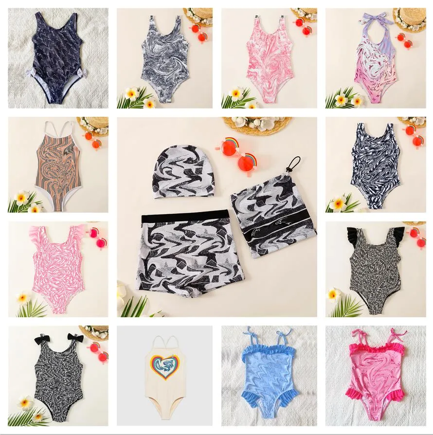 12 diseños diseñadores para niños bikini trajes de baño de traje de baño textil niños impresos niña traje de baño sin espalda para mujer para mujeres