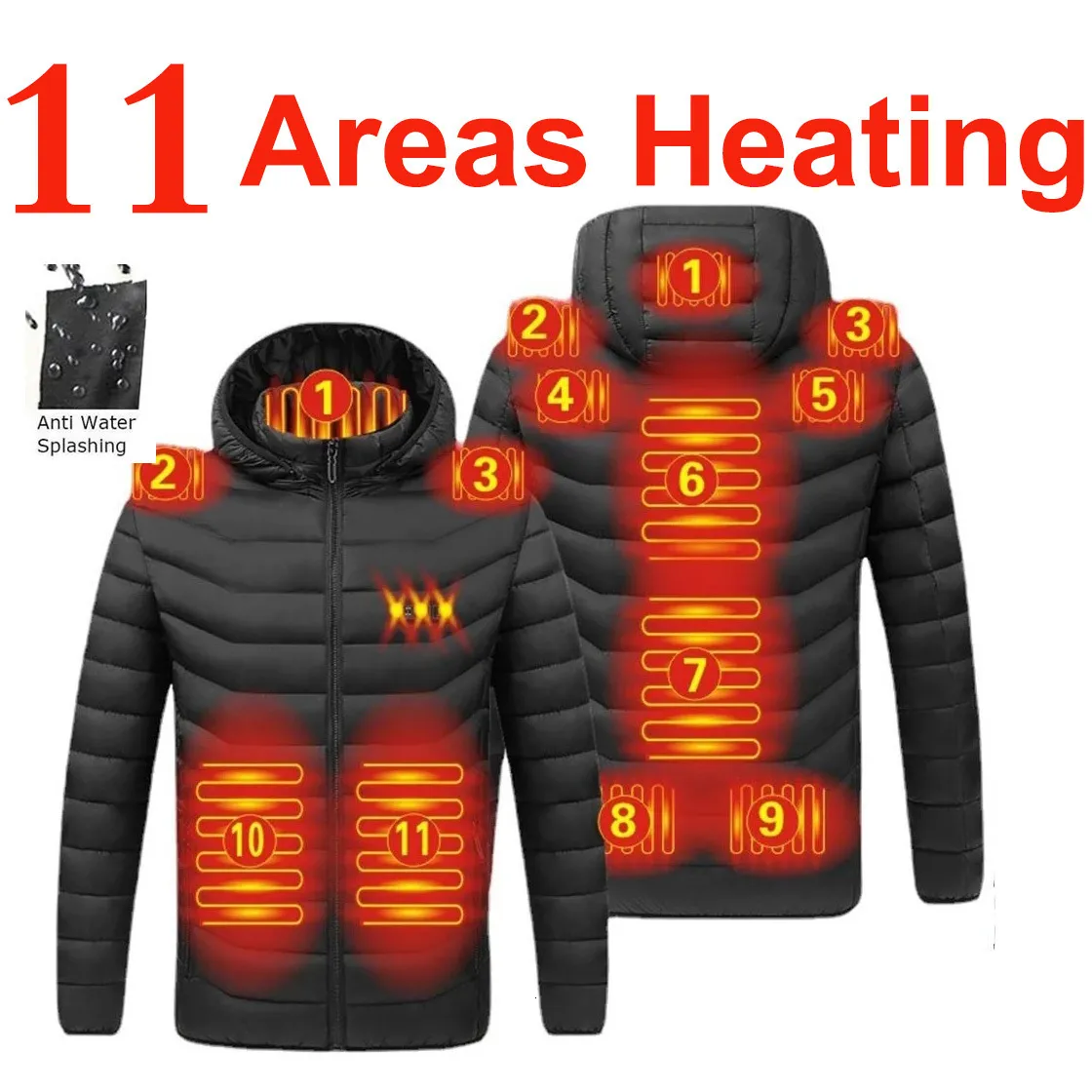 Men's Down Parkas Heated Jacket Winter Warm USB Heating s Hooded Clothing Waterproof Black Puffer 221117