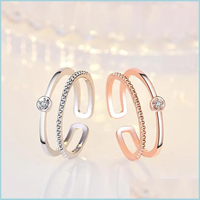 Band Rings 18K Rose Gold Dual Layer Ring Band Finger Open Adjustable Diamond Rings Engagement Fashion Jewelry Gift Drop Delivery Dhm8H