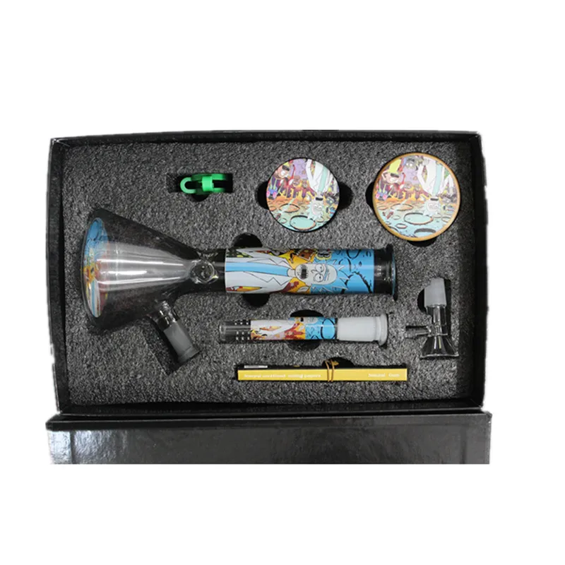 Smoking Personalized RAW Design Glass Bong Hookah Kit Thick Water Pipe With Herb Tobacco Grinder Storage Tank Accessories Smoke Bongs Set Dab Rig