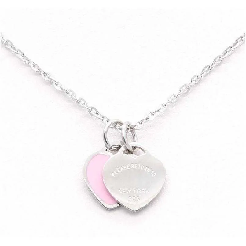 Hot Design New Brand Heart Love Necklace For Women Stainless Steel Accessories Zircon Green Pink J