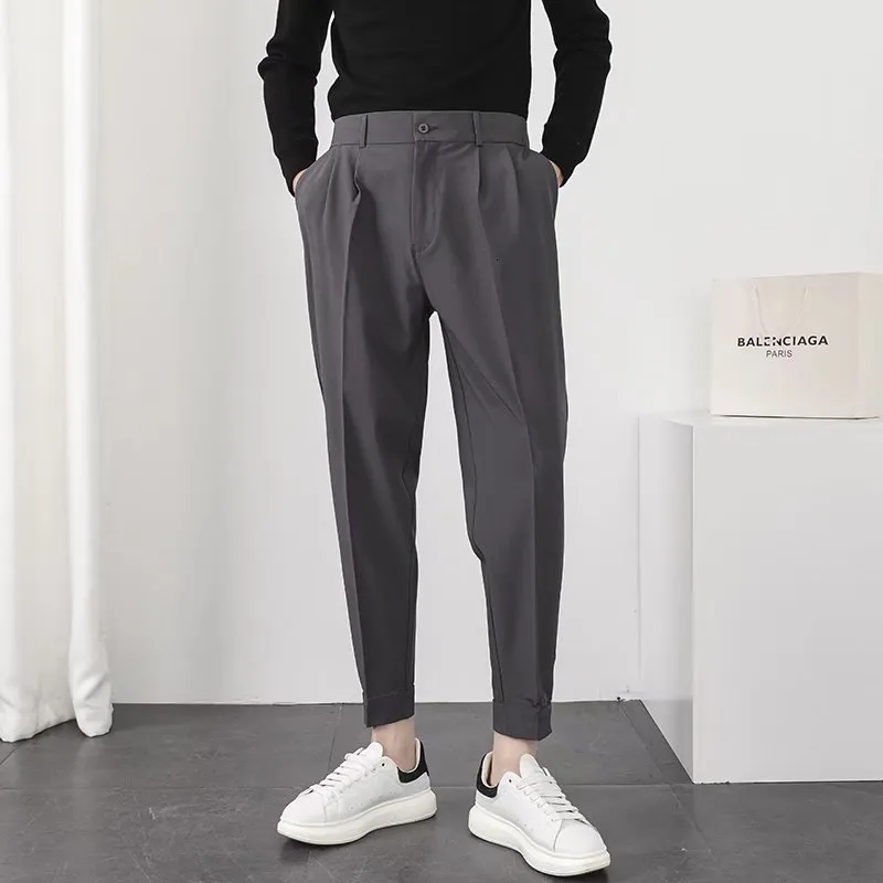 Männer Hosen Mode Männer Casual Elastische Taille Kleine Füße Schlank Koreanischen Stil Plissee Konische Männliche Blazer Hosen Streetwear 221117