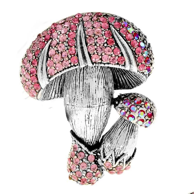 Pins Brooches Pins Brooches Cindy Xiang Rhinestone Double Mushrooms For Women And Men Vintage Vegetables Plant Cute Creative Brooch Dhrva