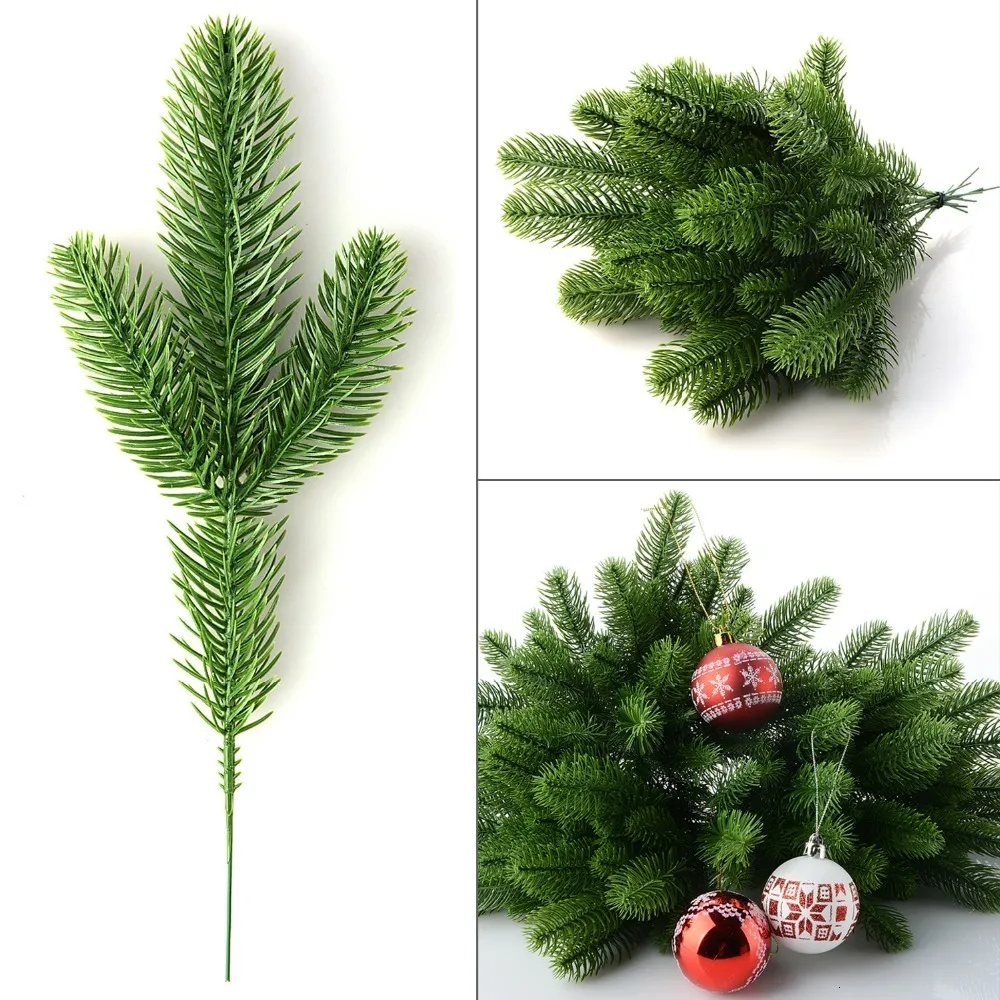 Ghirlande di fiori decorativi 50 pezzi Rami di albero di pino artificiale Foglie di plastica per la decorazione della festa di Natale Fogliame finto Fiore finto Ghirlanda artigianale fai da te 221118