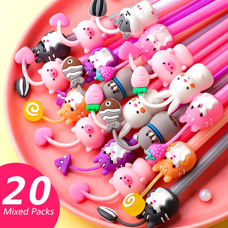 Gelpennen 20 stks/lot kawaii katten varken konijn muis schattig dieren zwarte inkt pen student school stationery kantoorbenodigdheden cadeau 221118