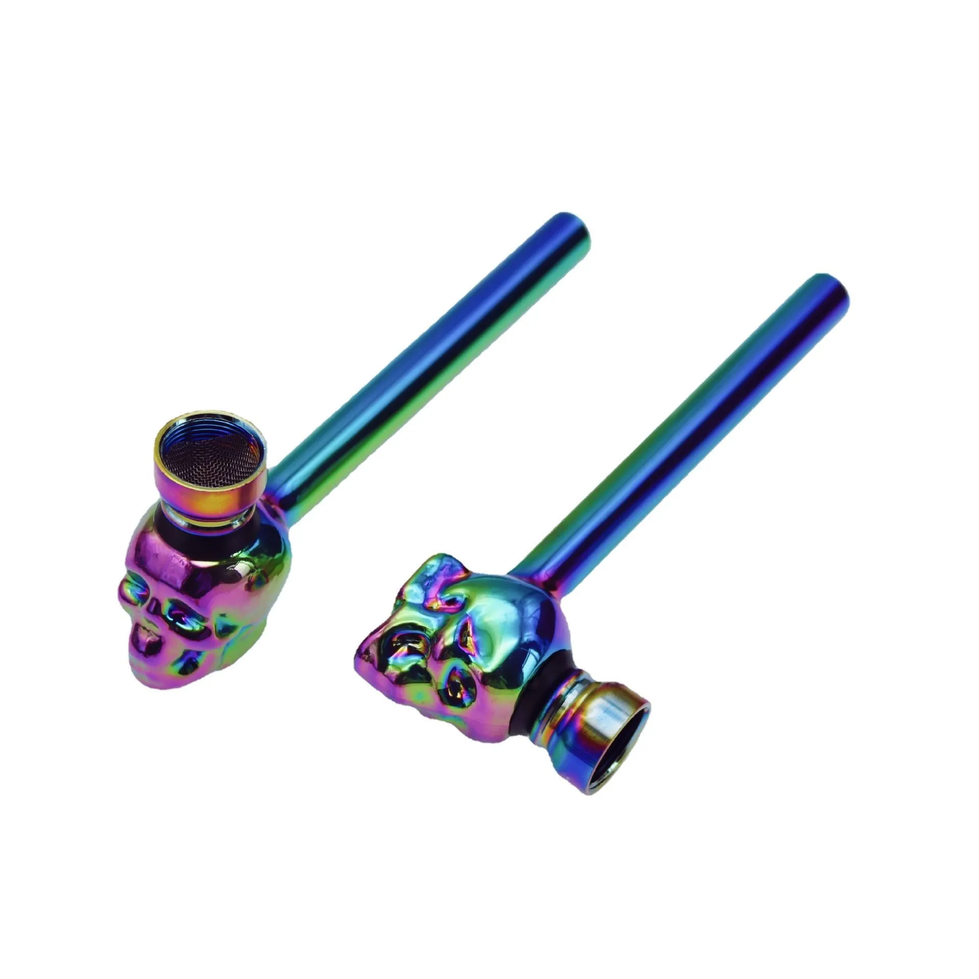 pipes smoke accessory Electroplating rainbow color skull head hand pipe wholesale screw removable assembled cross-border metal pipe clean