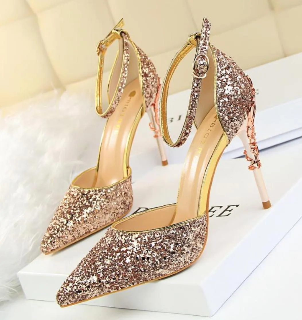 Fashion Sequin Sandals Wedding Shoes High Heels Luxury Bridal Shoes Designer Party Prom Sparkling Women Shoes Flera färger Avai