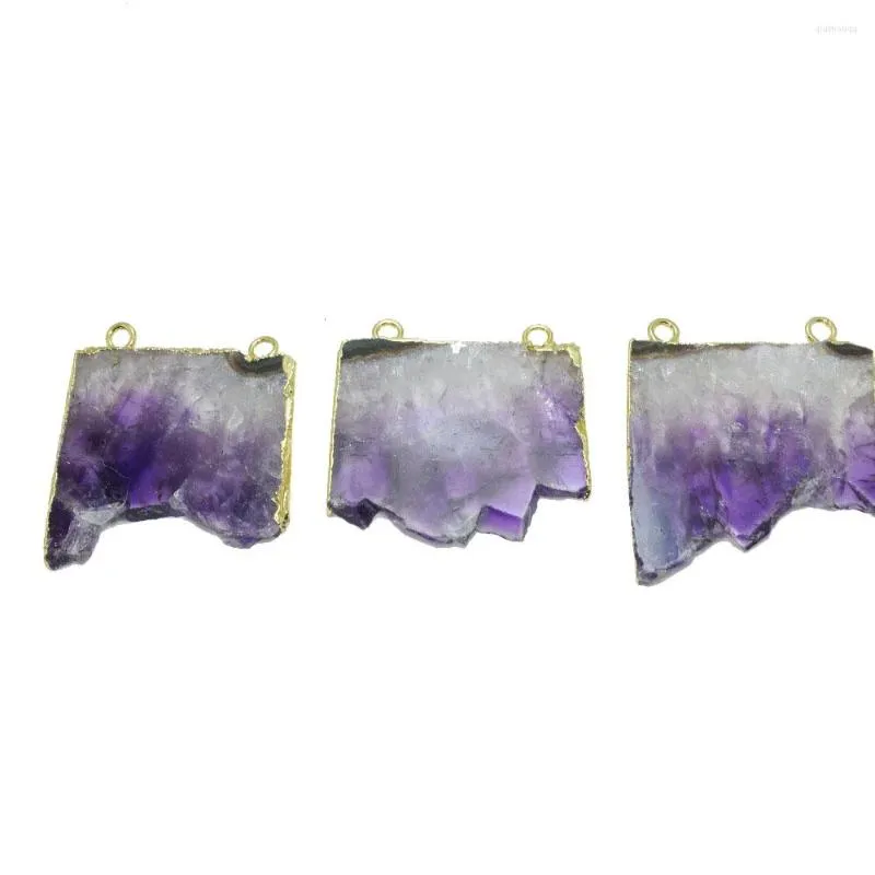 Pendentif Colliers Naturel Violet Cristal Quartz Rectangle Tranche Bijoux Brut Cluster Geode Druzy Pierre Connecteur Pour Femmes Fête